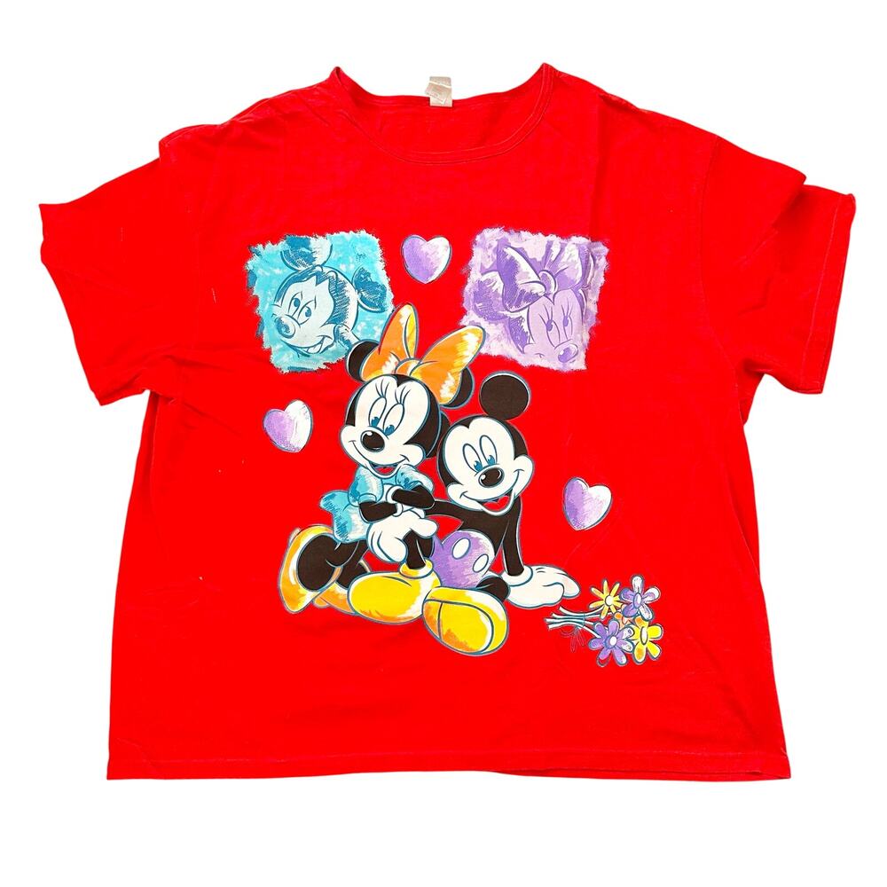 Disney 90s Mickey Unlimited Land N Sea Red Minnie Couple Love Graphic T Shirt 2X